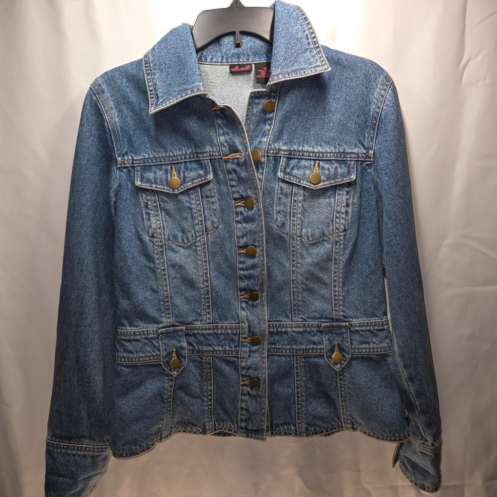 Willi Smith VTG 90s Denim Jacket Women's 10 Faux Belt Button Down Y2K